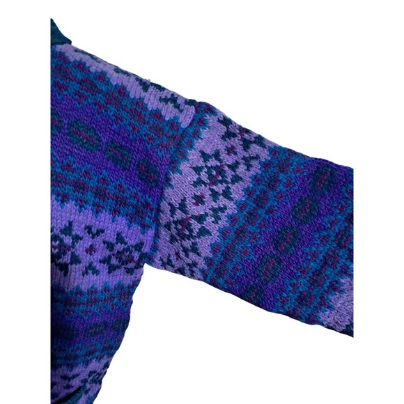 Stunning Vintage Himalayan Wool Cardigan Handknit Fair Isle Nepal Blue Gradient - Picture 10 of 11